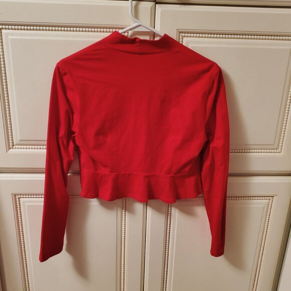 Red Long-Sleeve Bolero Shrug Open Front Cropped Cover-Up - Picture 2 of 3
